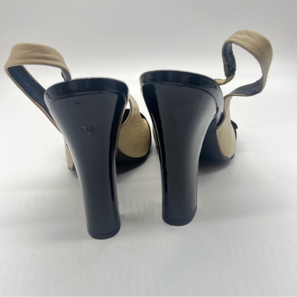 Leather Colorblock Pattern Slingback Pumps - Picture 4 of 5